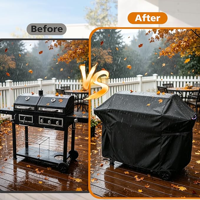 65 Inch Grill Cover for Expert Grill 3 Burner Gas & Charcoal Combo BBQ Grill, Outdoor Waterproof Cover for BBQ Propane Griddle with Side Table, Weather Protection Accessory- 65x30x50 in