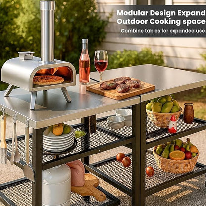Hisencn Pizza Oven Table Cart for Ninja Woodfire, Blackstone, Cuisinart Pizza Oven, Outdoor Grill Cart, Stainless Steel Portable Grill Tables Grill Stand, Modular Table, Food Prep Carts with Hooks
