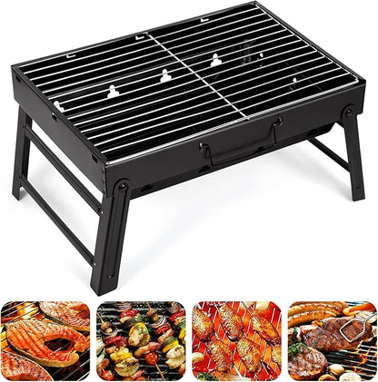 Charcoal Grill, Portable Charcoal Barbecue Grill, Foldable Suitable for Outdoor Camping BBQ, Beach Barbecue, UTEN Smoker Grill for Outdoor Cooking, Camping Hiking Picnics, Black