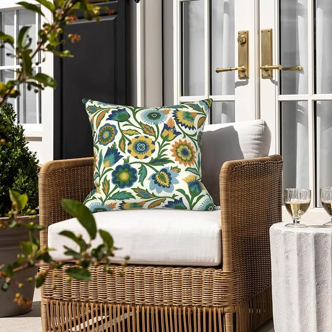 LVTXIII 2 Pack Outdoor Pillow Covers ONLY 18x18 Inch, Water-Repellent Square Decorative Cushion Covers for Patio Furniture, Garden, Sofa, Fiesta Floral