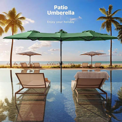 FREE SOLDIER 13ft Patio Umbrella with 36 LED Solar Lights Double Sided Outdoor Umbrella for Patio Table Umbrella with Solar lights for Garden Yard Pool (Dark Green)