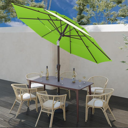 9FT 3 Tiers Patio Umbrella With Auto Tilt And Crank, Outdoor Table Market Umbrella with 8 Sturdy Ribs for Garden, Lawn, Deck, Backyard and Pool