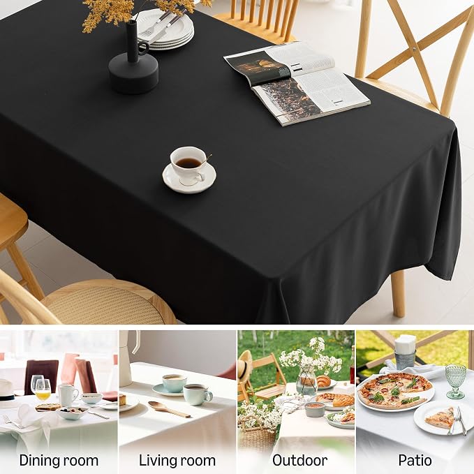 Amazon Basics Thin Rectangle Tablecloths, Water-Resistant Textured Fabric, Wrinkle Resistant, Washable Decorative Table Cover for Dining, Parties, 60" x 120", Black, Pack of 6