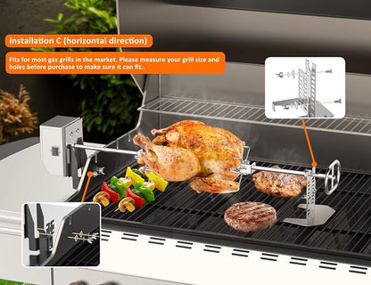 onlyfire Stainless Steel Grill Rotisserie Kit for Most Gas Grills | With 6W/110V Electric Motor, 28 x 0.35" Hexagon Spit Rod