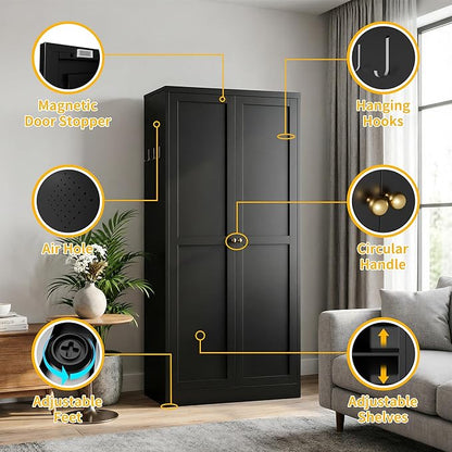 Metal Pantry Cabinet, 61" Kitchen Pantry Storage Cabinets with 2 Door and 4 Adjustable Shelves, Utility Metal Storage Cabinet for Home, Living Room, Pantry (Black)