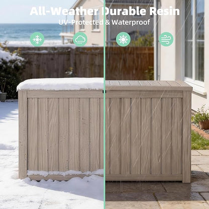 PatioZen 200 Gallon Deck Box, Outdoor Storage Box, Outdoor Storage Box for Cushions, Garden Tools, Furniture Storage,Waterproof, Lockable and Resin,Grey