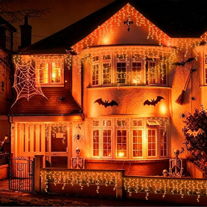 YEGUO 33ft 400 LED Orange Halloween Lights, Connetable Icicle Light Outdoor Waterproof, 8 Modes Christmas Lights Indoor Plug in for Thanksgiving House Patio Fall