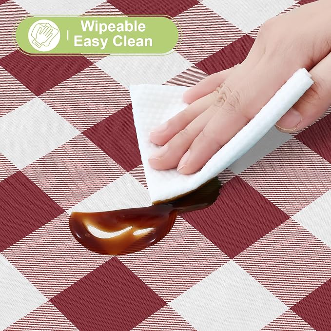 Smiry Picnic Table Cloth, Vinyl Tablecloths with Flannel Backing, 60"x144" | Waterproof Rectangle Table Cloth, Wipeable Buffalo Plaid Table Cover for Indoor and Outdoor (Burgundy & White)
