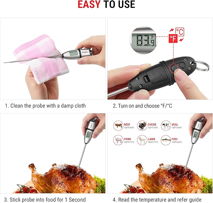 TempPro TP02S (2 Pack) Digital Food Thermometer for Cooking Bread Baking Sourdough Liquids, Meat Thermometer Digital with Super Long Probe for Kitchen BBQ Candy Making Accessory (Previously ThermoPro)