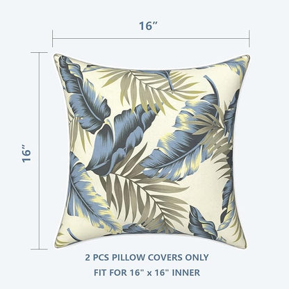 LVTXIII Outdoor Throw Pillow Covers 16x16 inch Waterproof Tropic Accent Pillow Cases Fluffy Outdoor Cushion Covers for Garden and Patio Furniture Decoration,2 Pack,‌Lush Palm Blue