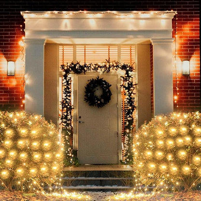 Pooqla Warm White Net Lights, 15x 5ft Christmas Lights Outdoor Clear Wire | 300 LED Large Net Mesh Lights Plug in, 8 Modes Waterproof Connectable Bushes Lights for Christmas Hedge Yard Decor