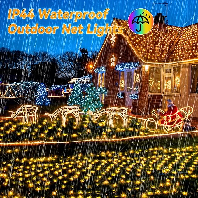LitHome 10 x 10FT Gazebo Net Lights Outdoor, 200 LED Gazebo Lighting Waterproof, 8 Modes Connectable Christmas Net Lights with Timer, Warm White Mesh Light Plug in for Bushes, Pergolas, Backyard Decor