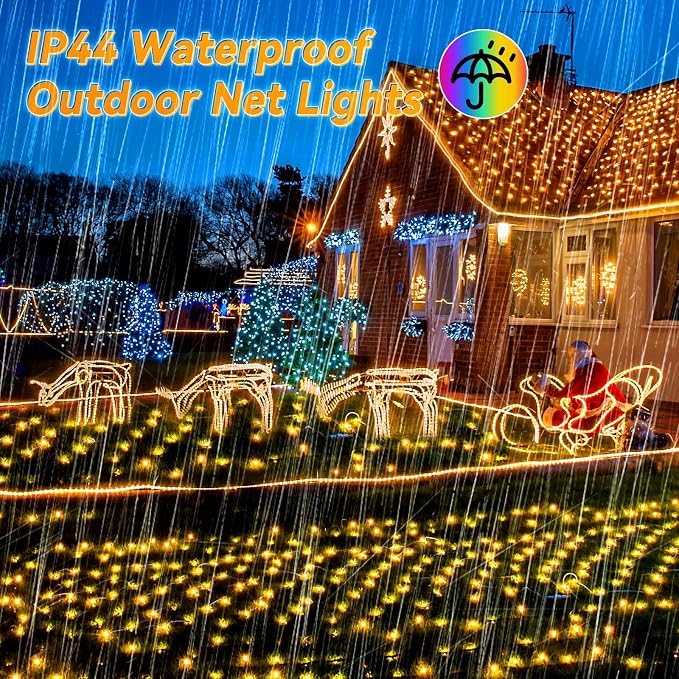 LitHome 13 x 13FT Christmas Net Lights Outdoor Mesh Lights Connectable | 8 Modes 400 LED Christmas Net Lights with Timer, Waterproof Warm White Mesh Light Plug in for Bushes Garden Backyard Decor