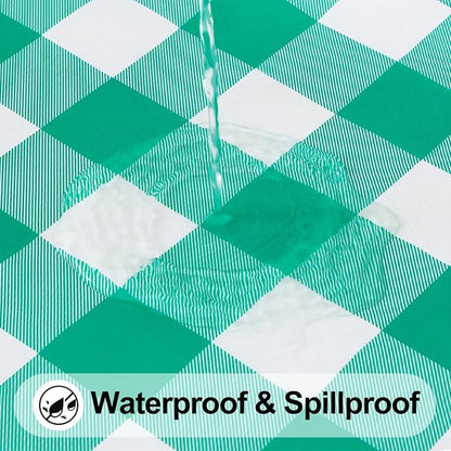Smiry Rectangle Picnic Table Cloth, Elastic Waterproof Fitted Vinyl Tablecloths, Flannel Backed Buffalo Plaid Table Covers for Dining, Camping, Outdoor (White and Green, 24" x 48")