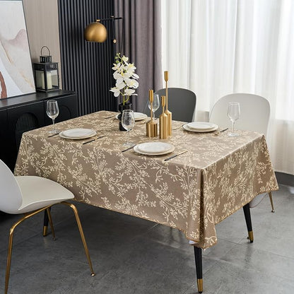 LIBERECOO Vinyl Tablecloth with Flannel Backing –Indigo Botanical Charm, Waterproof, Wipeable, Durable Table Cover – 4 Colors