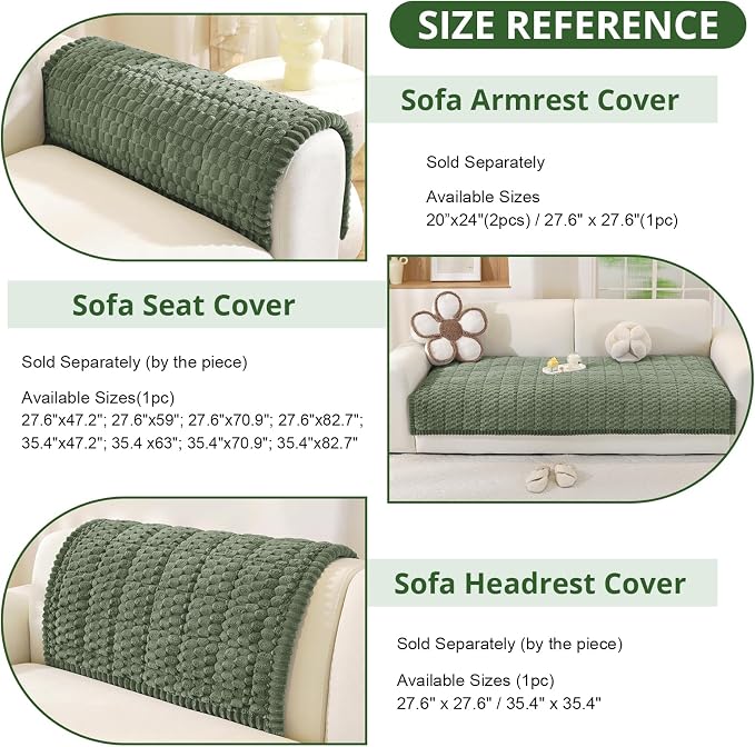 OstepDecor Couch Cover for Dogs, Washable Non Slip Sofa Cover for Pets | Soft Couch Covers for Sofa, Loveseat and Sectional, Furniture Protector Against Pet Hair & Dirt (35.4" x 70.9", Green)