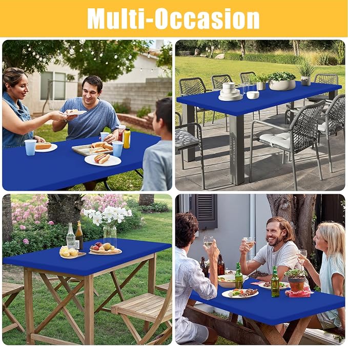 Rectangle Table Cloth, Waterproof Elastic Fitted Tablecloth for 6 Foot Folding Tables, Washable Polyester Tablecloths for Picnic, Camping, Outdoor (Blue, 30"x72")