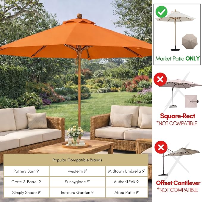 Formosa Covers 9ft 6 Ribs Market Patio Umbrella Replacement Canopy - Top Canvas - 600D UV Protective and Water Resistant Umbrella Fabric - Premium Quality Replacement Canopy Cover ONLY (Orange)