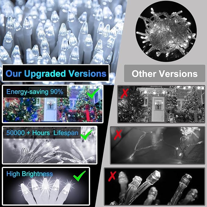 750 LED 240FT Christmas String Lights Outdoor, 12 Pro Modes with Timer | with Memory & Brightness, Plug-in Waterproof Clear Wire Twinkle Light for Xmas Yard Tree Wedding Party Decor (Cool White)