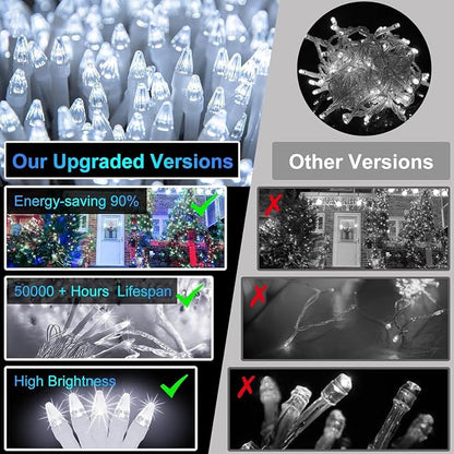 750 LED 240FT Christmas String Lights Outdoor, 12 Pro Modes with Timer | with Memory & Brightness, Plug-in Waterproof Clear Wire Twinkle Light for Xmas Yard Tree Wedding Party Decor (Cool White)