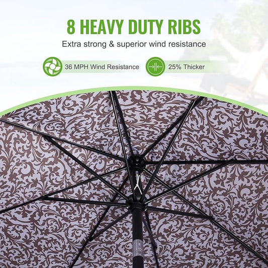 Backyard Expressions 9 ft. Patio Umbrella, Market Table Umbrella w/Tilt and Crank, 8 Ribs