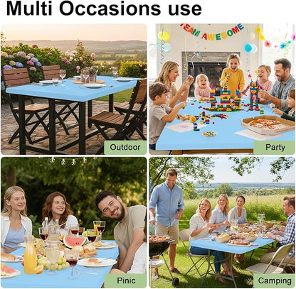 Smiry Rectangle Tablecloth, Elastic Fitted Flannel Backed Vinyl Tablecloths for 4ft Folding Tables, Waterproof Wipeable Table Covers for Indoor, Outdoor, Picnic and Camping (Baby Bule, 30"x48")