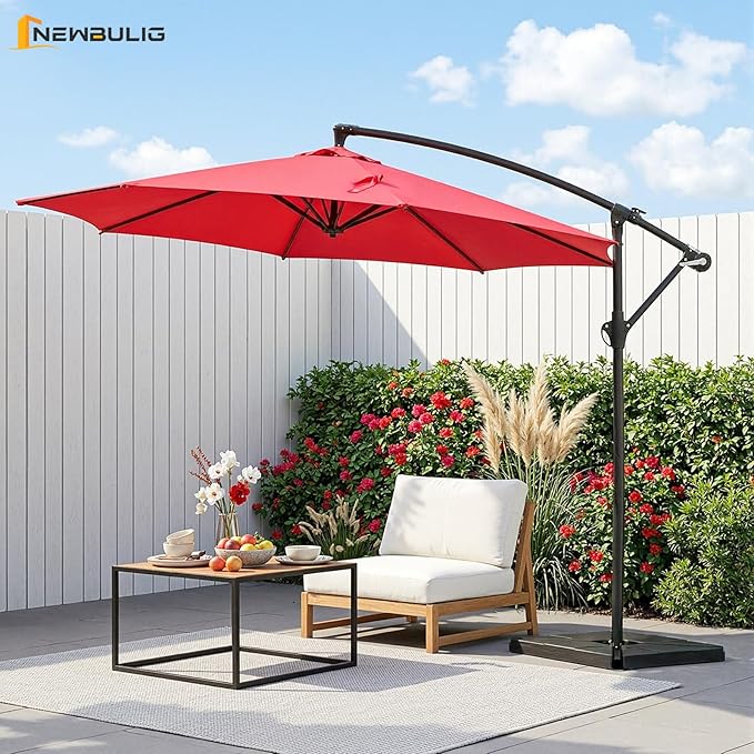 NEWBULIG 10FT Patio Umbrella, Offset Cantilever Outdoor Patio Table Umbrella, UV Protection, Fade Resistant Fabric, Easy Tilt Adjustment for Deck, Pool, Backyard, Garden