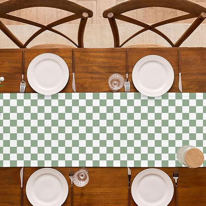 Sage Green Checkered Table Runner Green and White Classic Checkerboard Table Decorations for Wedding Birthday Bridal Baby Shower Home Party Kitchen Island Decor (Sage Green, 13" x 72")