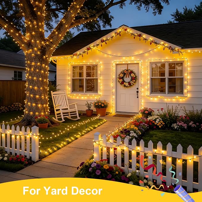 QITONG 2 Pack Warm White Solar String Lights Outdoor Waterproof, Each 33ft 100 LED Solar Christmas Lights, 8 Modes Green Wire Solar Twinkle Tree Lights for Outside