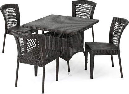 Christopher Knight Home Watkins Outdoor Wicker Dining Set, 5-Pcs Set, Multibrown