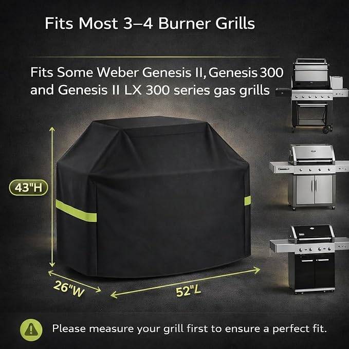 Grill Cover - 52 Inch Heavy Duty BBQ Grill Cover for Outdoor Grill, Waterproof, UV, Fade & Tear Resistant, Gas Grill Cover for Weber Charbroil Genesis Nexgrill and More