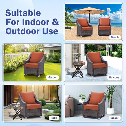 Outdoor Chair Cushions, 24 x 24 Inch Outdoor Cushion for Patio Furniture, Patio Chair Cushion, Waterproof & Fade Resistant Deep Patio Furniture Cushions Set with Handle and Ties, Spice (Set of 2)
