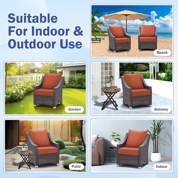 IASEAHK Outdoor Seat Cushion Set, Waterproof & Fade Resistant Patio Chair Cushions, Outdoors Cushion for Patio Furniture, 24 x 24 x 5.75 Inch, Outdoor Couch Cushions with Handle and Ties, Spice
