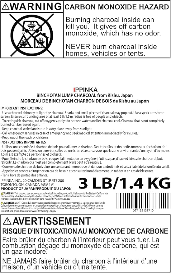 IPPINKA Binchotan BBQ Charcoal from Kishu, Product of Japan - 3lb of Lump Charcoal