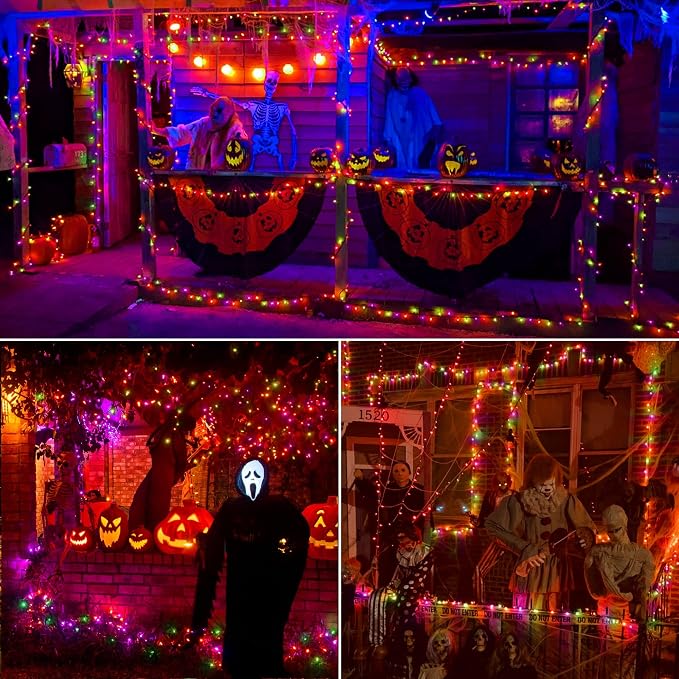 Brizled Halloween Lights Indoor Outdoor Purple Green & Orange Light String | 240 LED 95.14ft; 8 Modes; Connectable; Timer; Waterproof; Plugin Mini Twinkle Fairy Light for Outside Spooky Tree Decoration