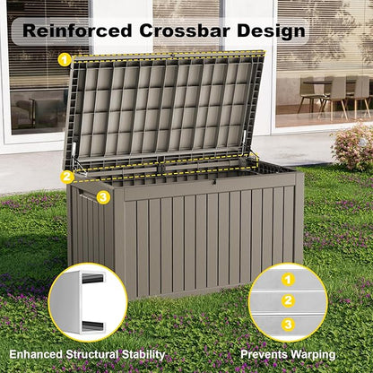 280 Gallon Deck Box Large Outdoor Storage Box Waterproof for Patio Furniture,Outdoor Cushions,Garden Tools and Pool Supplies,Weatherproof(Grey,280Gallon)