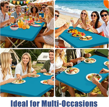 Moosfor 2 Pack Rectangle Spandex Fitted Table Cloth, 5FT Elastic Tablecloth | Washable Picnic Table Cover, Stretch Waterproof Table cloths for Party, Patio, Dining, Kitchen, 30" x 60", Teal