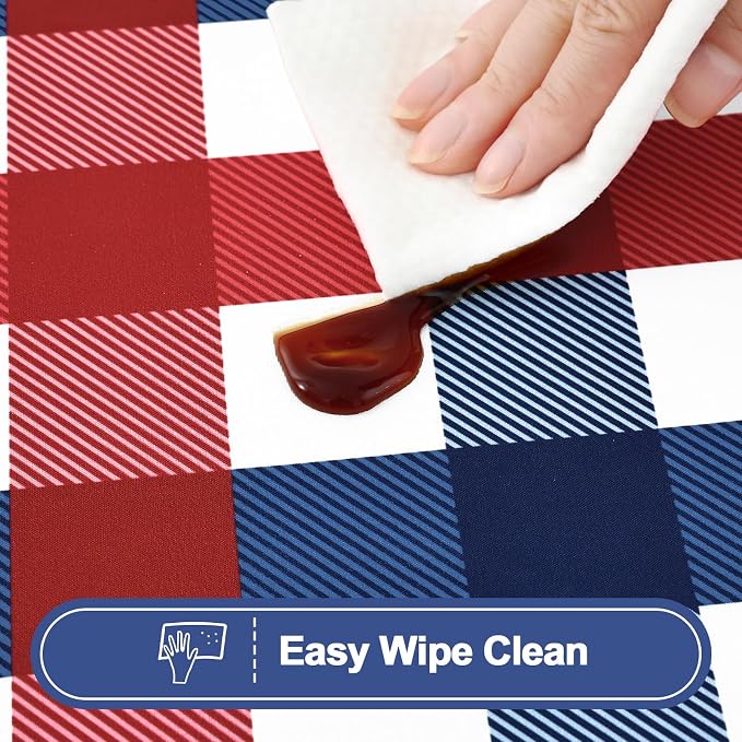 Smiry 5FT Picnic Table Cover with Bench Covers, Elastic Fitted Tablecloth | Waterproof Washable Rectangle Tablecloths ,Buffalo Plaid Tablecloth for Dining, Camping, Outdoor (Red & Blue, 30" x 60")
