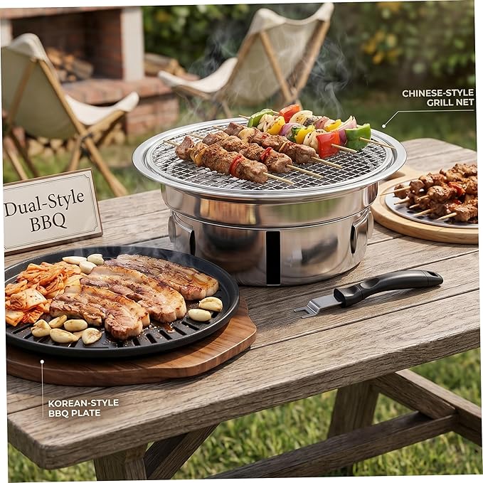 Korean Grill Korean Bbq Grill Portable Charcoal Grills With Non-stick Pan & Net Small Indoor/outdoor Charcoal