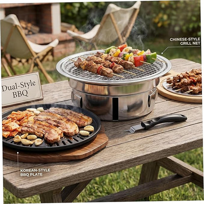Korean Grill Korean Bbq Grill Portable Charcoal Grills With Non-stick Pan & Net Small Indoor/outdoor Charcoal