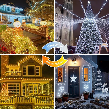 Warm White and Cool White Color Changing Solar String Lights for Outside, 2 Pack 400LED Solar Fairy Lights Outdoor Waterproof, Copper Wire with 8 Modes Solar Twinkle Lights for Tree Garden Party