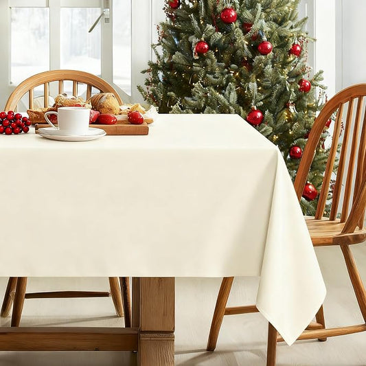 DWCN Rectangle Tablecloth - 90 x 132 Inch - Waterproof Stain and Wrinkle Resistant Washable Table Cloth, Decorative Fabric Table Cover for Kitchen Dining Room Party and Outdoor Use, Ivory