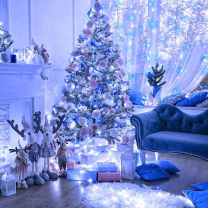 40FT 120 LED Outdoor String Lights, Blue and White Christmas Lights Indoor | Plug in Waterproof 8 Modes Clear Wire Twinkle Fairy Lights for Bedroom Outside Patio Yard Xmas Party Holiday Decorations