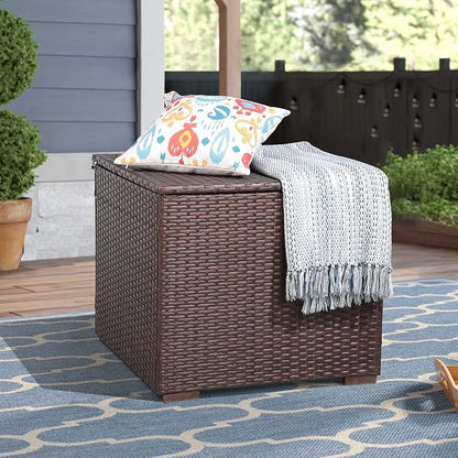 Patiorama 88 Gallon Wicker Deck Box, Indoor/Outdoor Storage Box for Patio Cushions, and Gardening Tools- Resin Rattan Patio Cushion Storage Bin, Brown