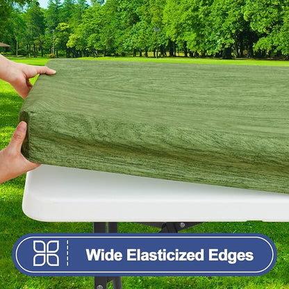 Smiry Picnic Table Cover with Bench Covers, Waterproof Elastic Fitted Tablecloth for 5 Foot Tables, Washable Polyester Tablecloths for Camping, Indoor & Outdoor (Green & Black, 30x60 Inch 3-pc Set)