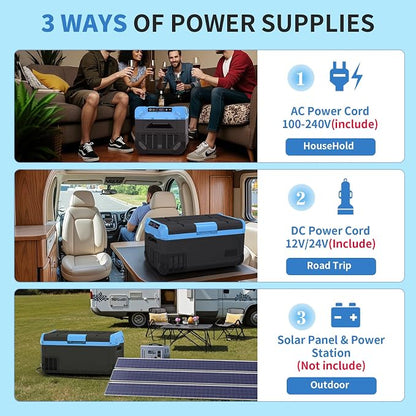 30L Car Refrigerator Freezer, 32QT Single Zone Portable Fridge with Blow Expansion Evaporator, Reversible Door, LED Control, Fast Cooling, 100–240V AC / 12V / 24V DC, -4℉~68℉, Ice Blue