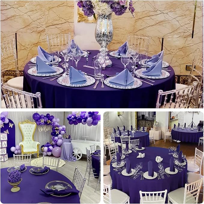 8 Pack Purple Round Tablecloth 120 Inch | For 4Ft-7Ft Round Table, Wrinkle Resistant Table Cloth, Washable Polyester Fabric, For Wedding Party Banquet Buffet Camping