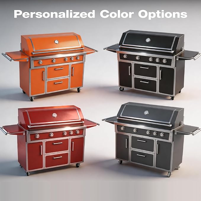 NG 4 Cast Burners Outdoor Kitchen Grill Island, 99,000 BTU, Red Painting