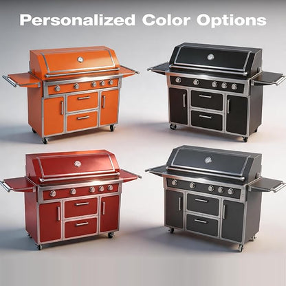 NG 4 Cast Burners Outdoor Kitchen Grill Island, 99,000 BTU, Red Painting