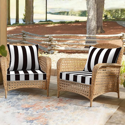 DYTXIII Outdoor Deep Seat Cushion Set, Water Repellent 24"x24" Patio Thick Cushions Replacement with Seat & Back Pillow for Patio Sofa, Wicker Chair, Couch - Cabana Black